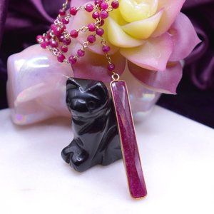 Ruby Quartz Bar Beaded Necklace